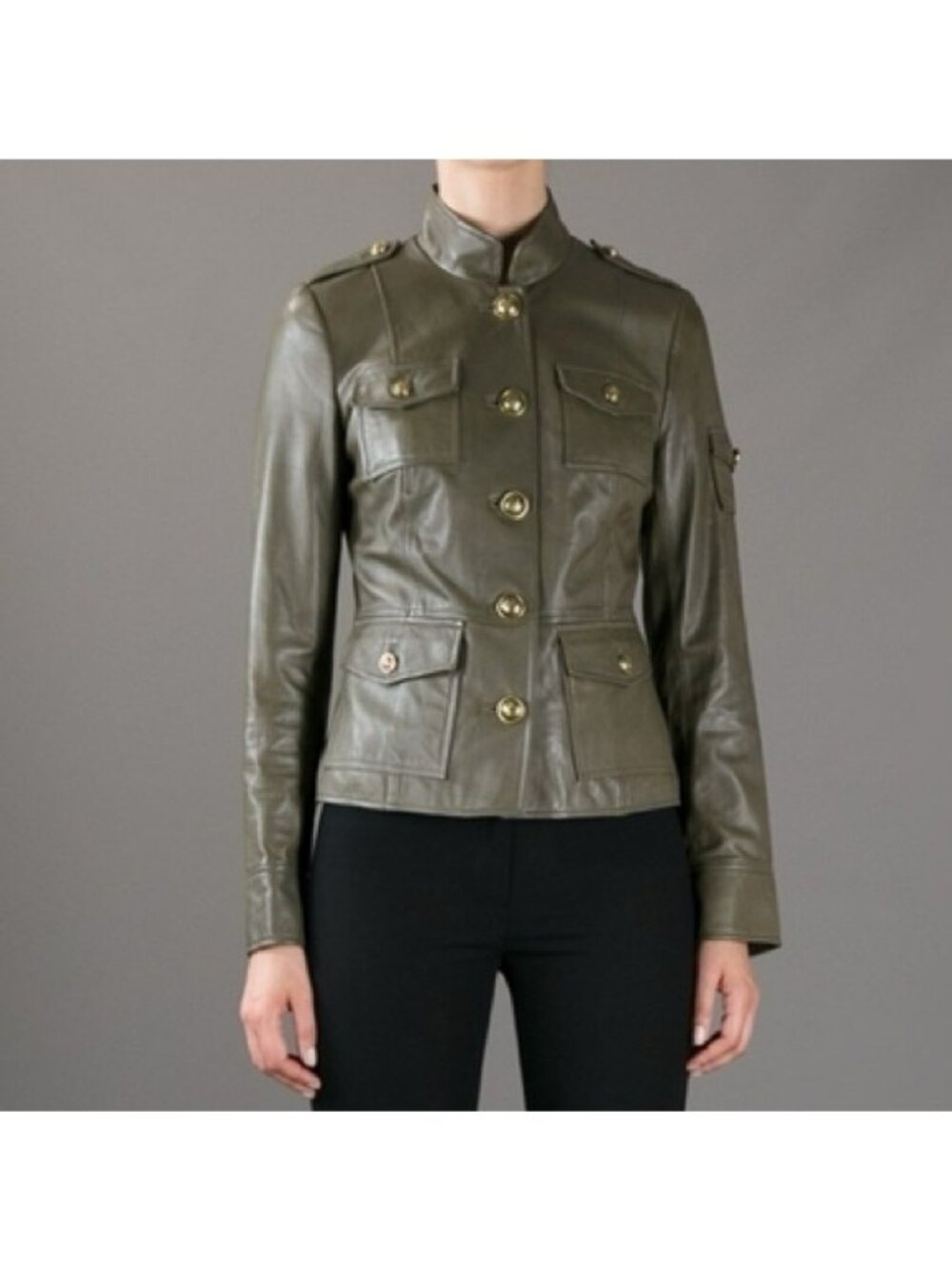 TORY BURCH Green Sergeant Pepper 100% Leather Jacket 4